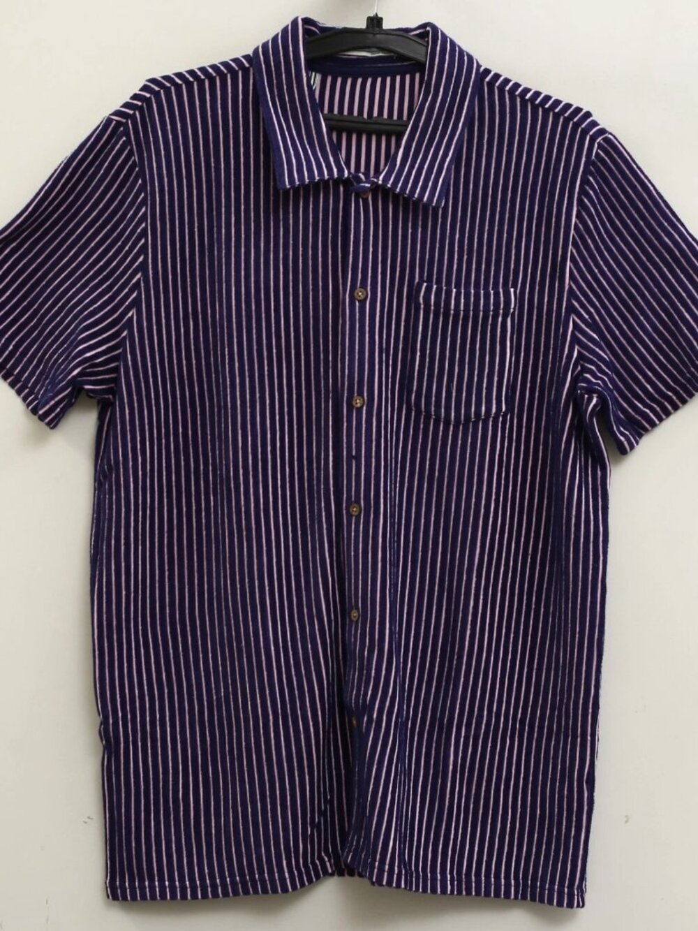 Criquet Terrycloth Striped Buttondown Men's Shirt Short Sleeves Blue XL 290382